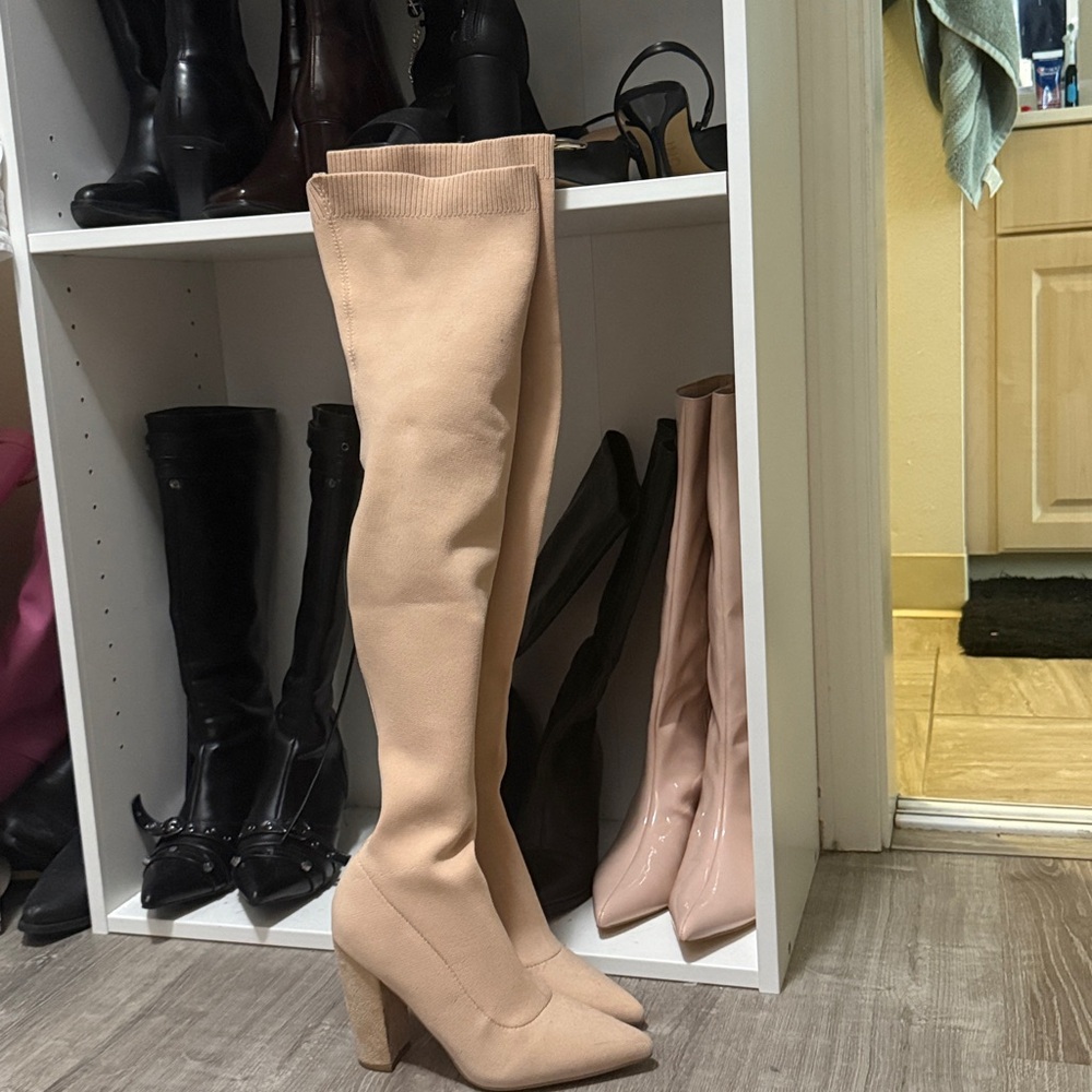 Elegant Beige Over-the-Knee Boots